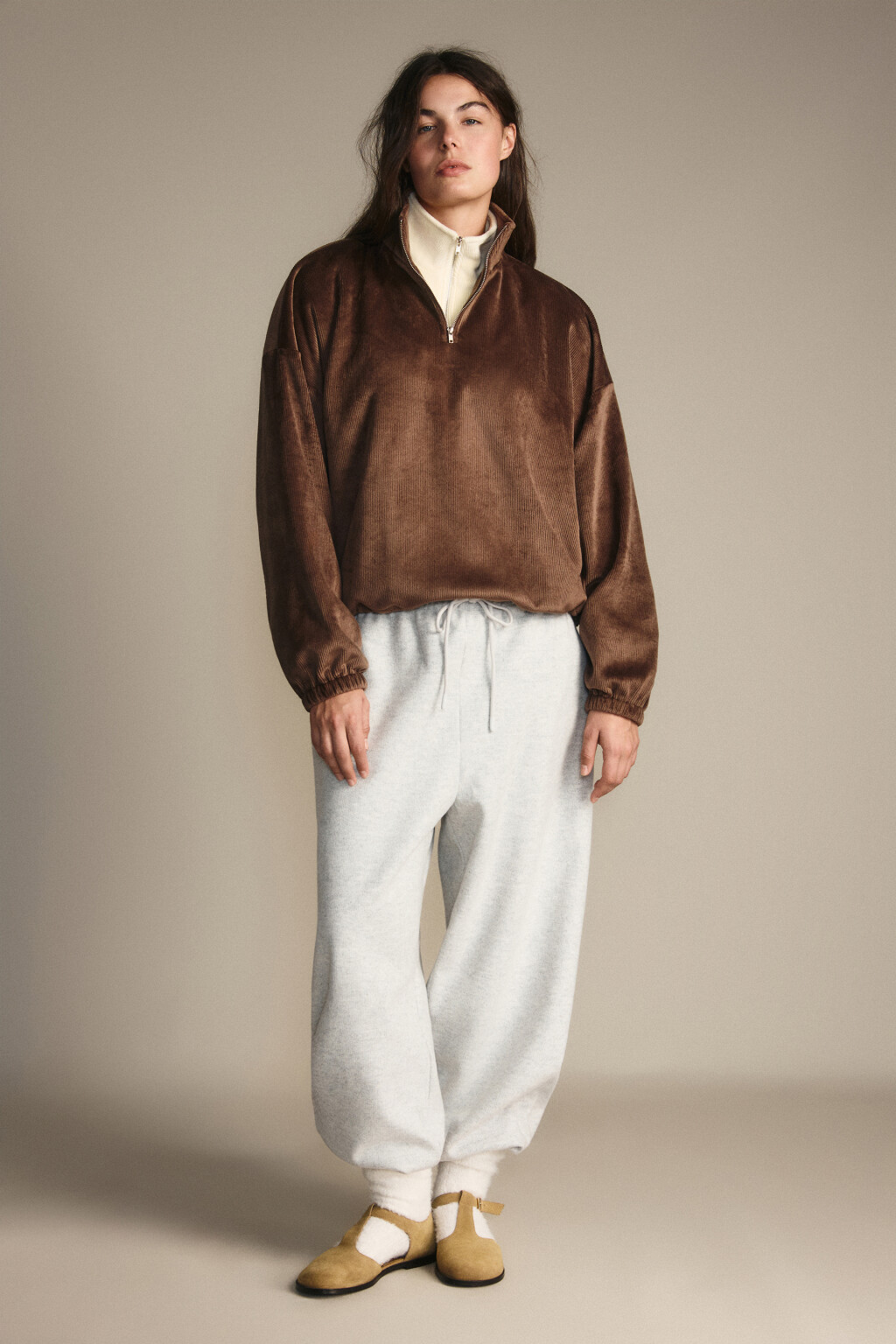 Толстовка на молнии вельветовая - цвет коричневый - 5