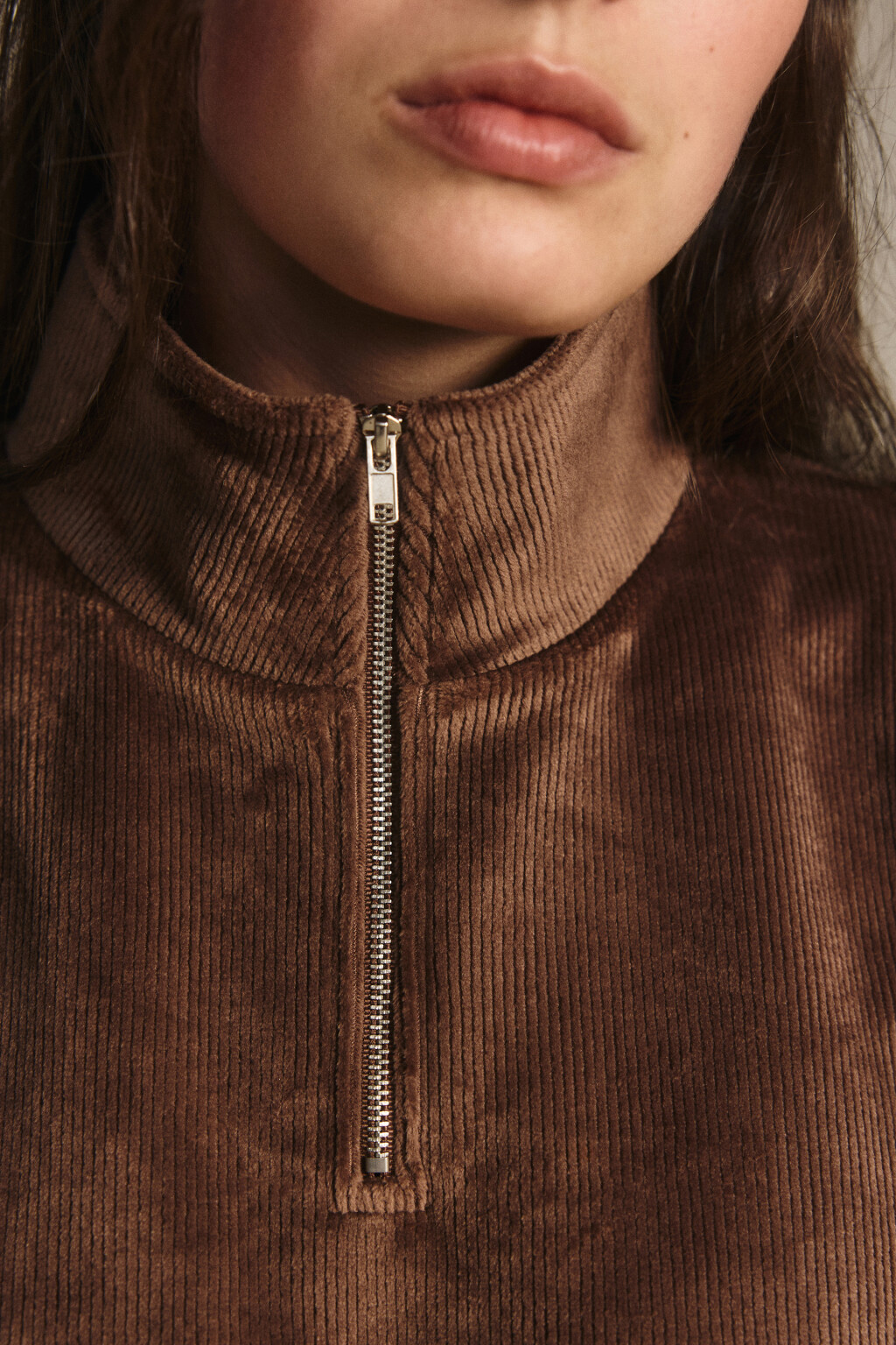 Толстовка на молнии вельветовая - цвет коричневый - 6