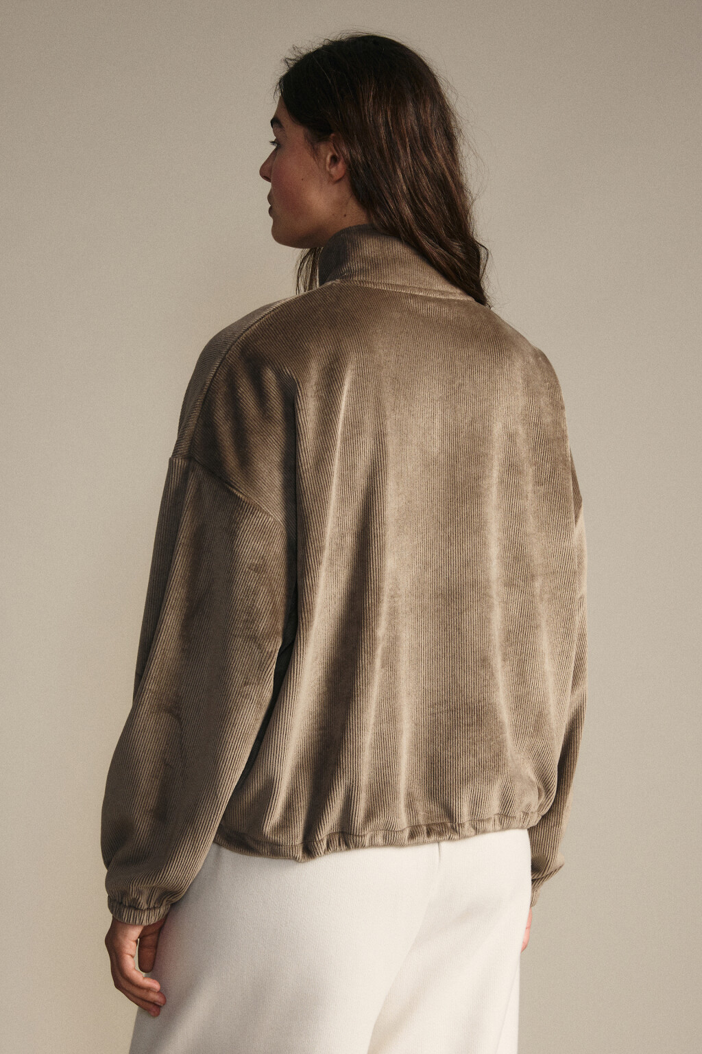 Толстовка на молнии вельветовая - цвет бежевый - 3