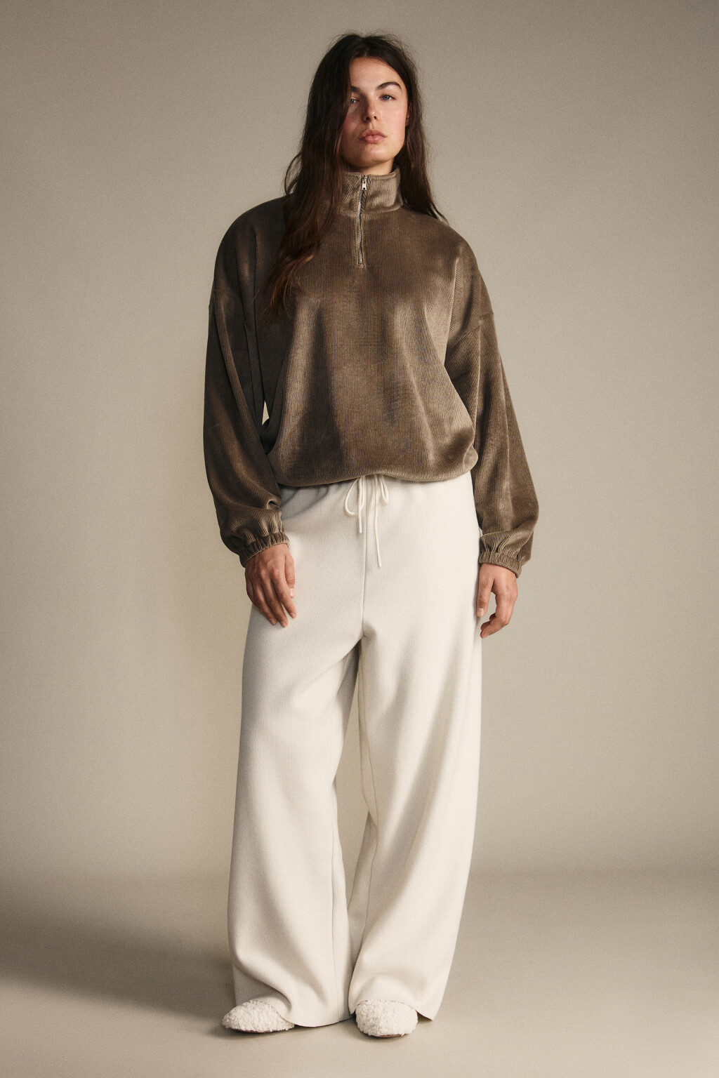 Толстовка на молнии вельветовая - цвет бежевый - 4