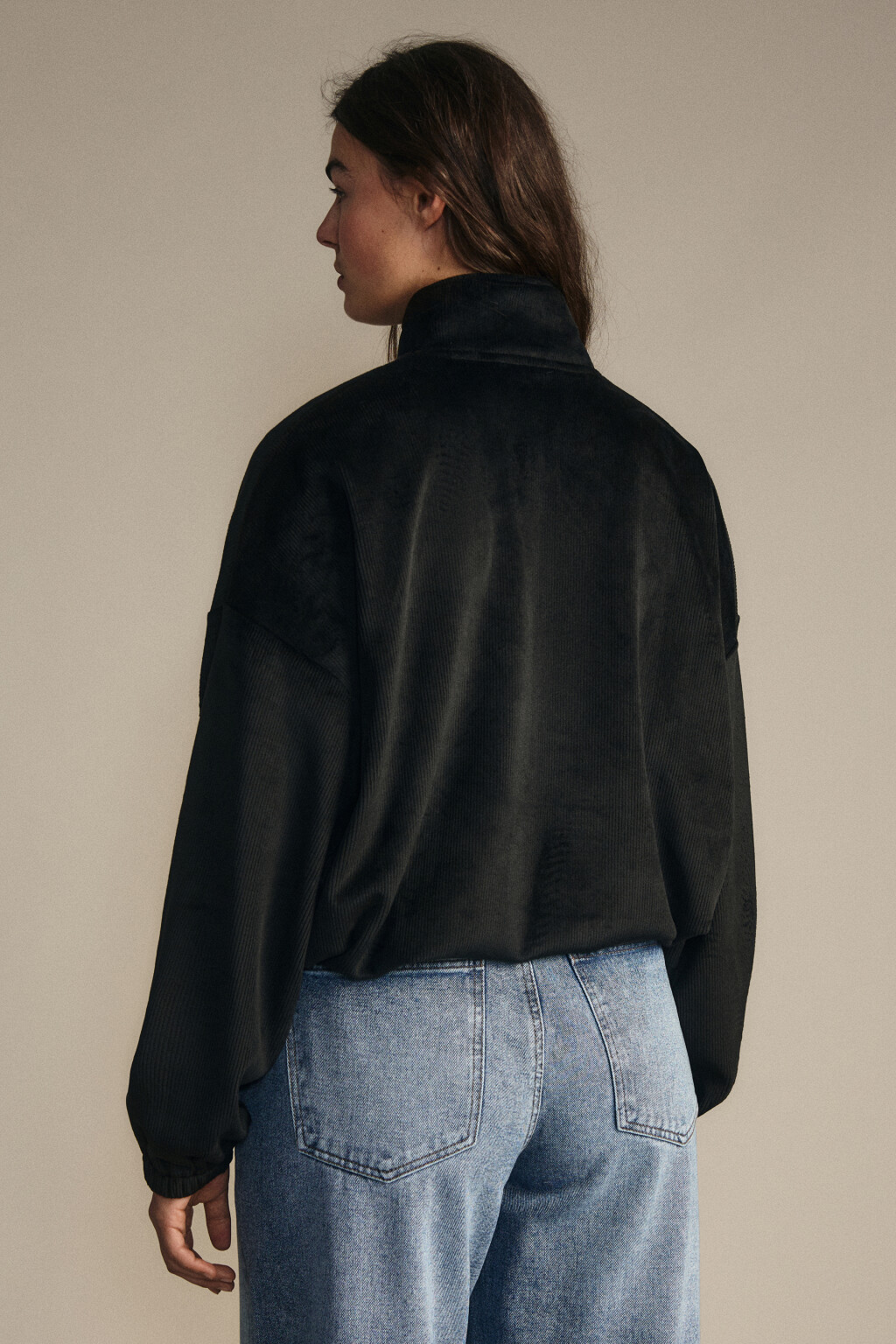 Толстовка на молнии вельветовая - цвет черный - 3