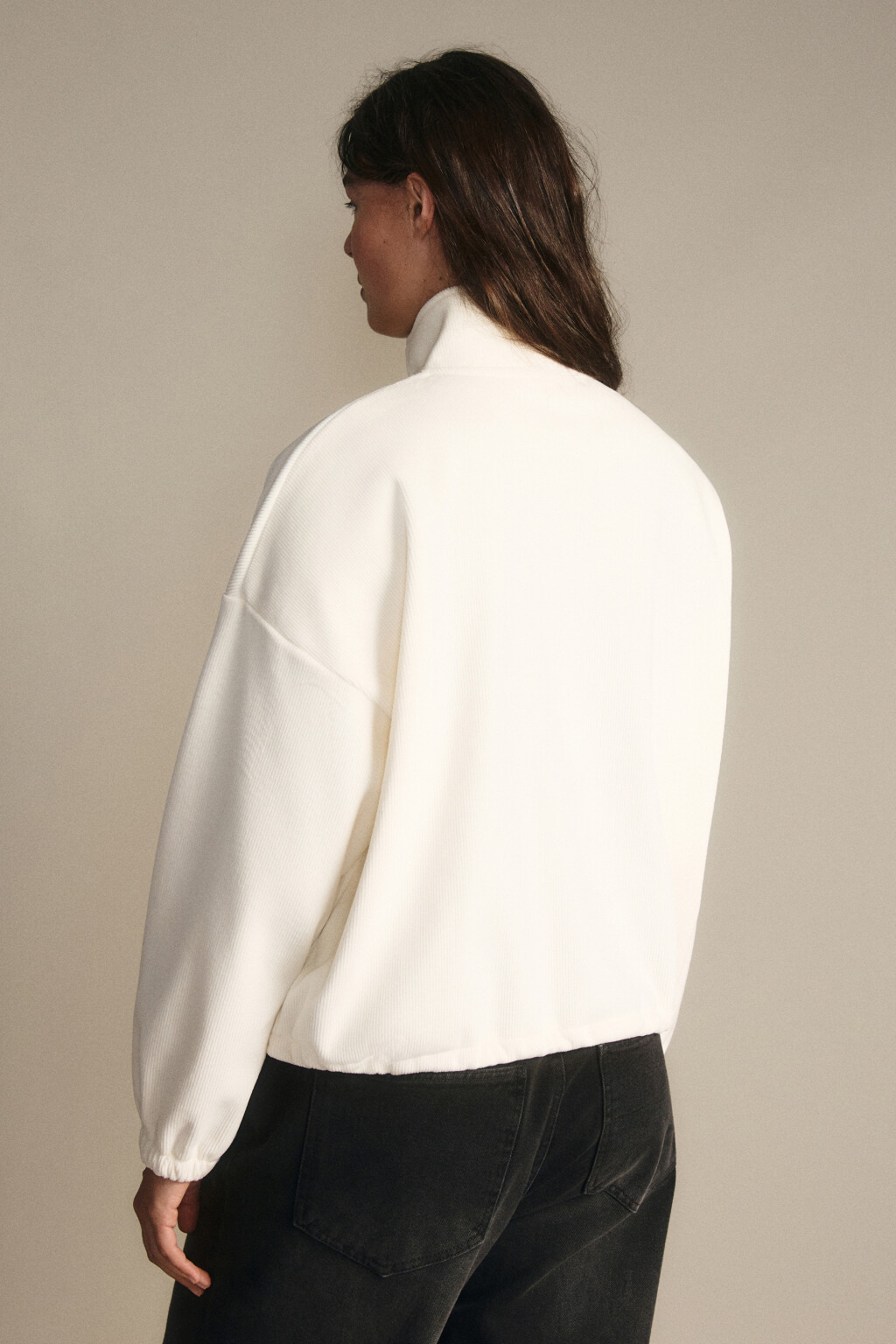 Толстовка на молнии вельветовая - цвет молочный - 4