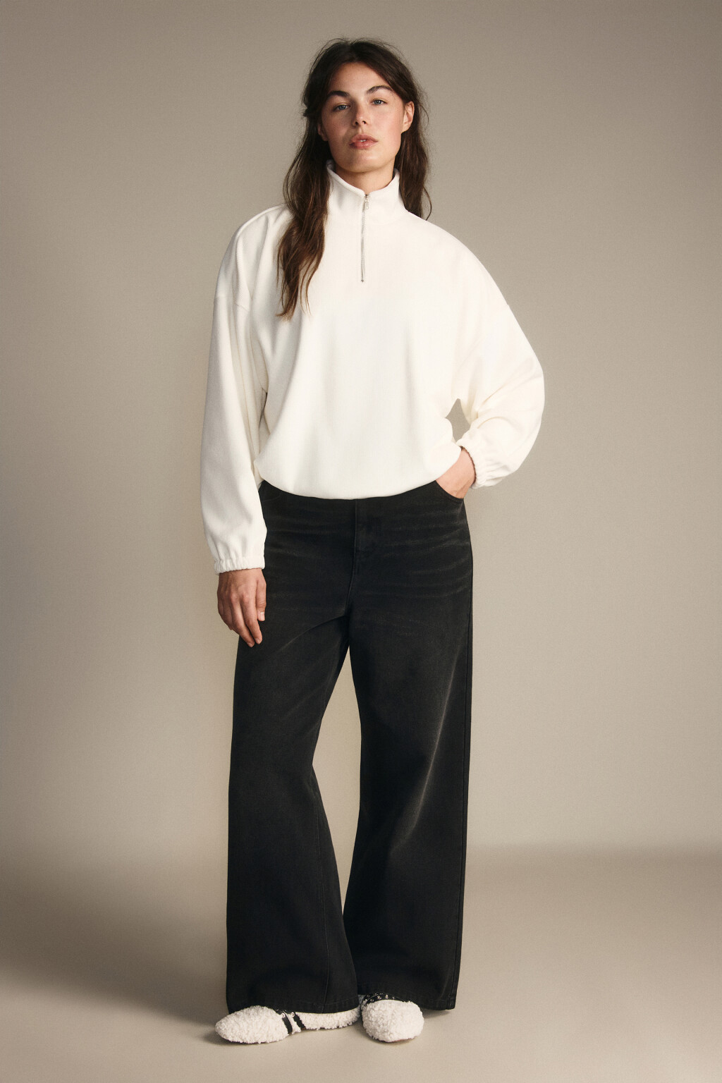 Толстовка на молнии вельветовая - цвет молочный - 5