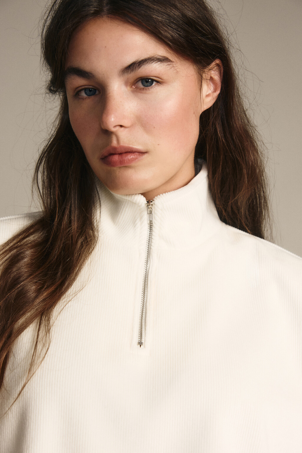 Толстовка на молнии вельветовая - цвет молочный - 6