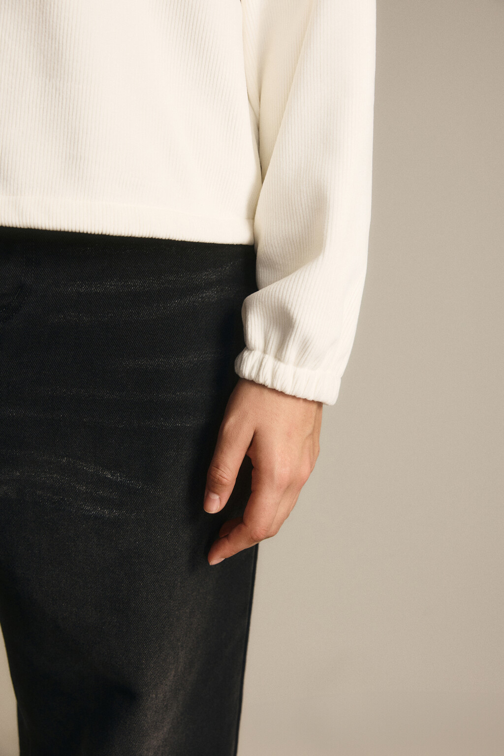 Толстовка на молнии вельветовая - цвет молочный - 7