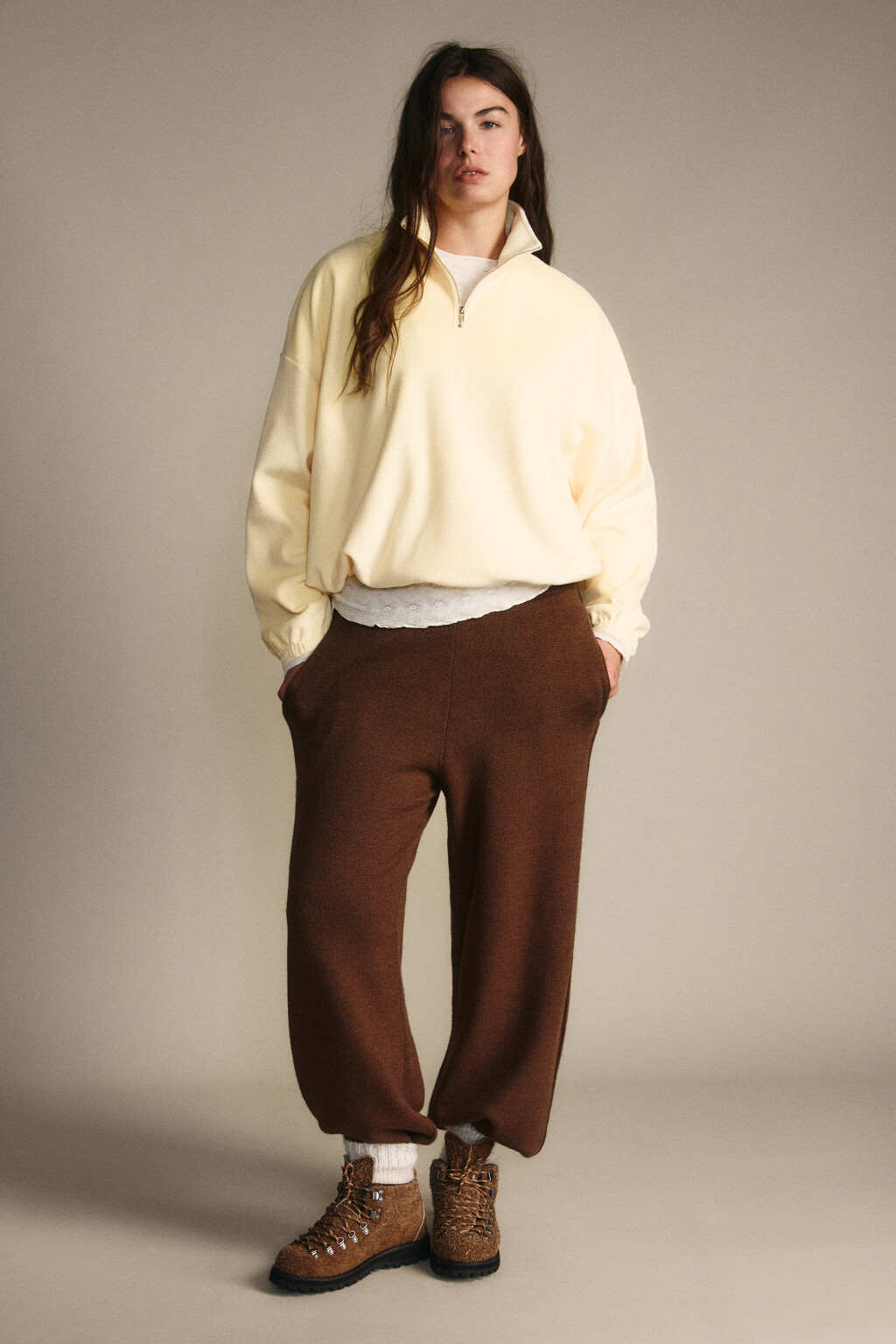 Толстовка на молнии вельветовая - цвет желтый - 5