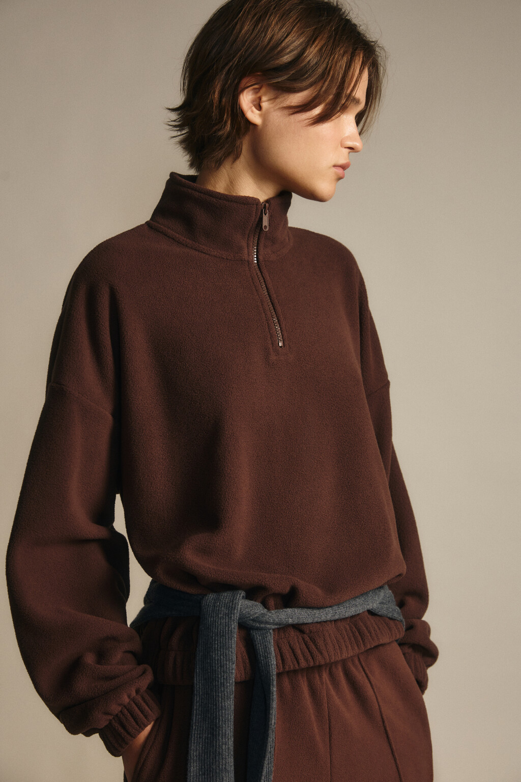 Толстовка на молнии флисовая - цвет коричневый - 1
