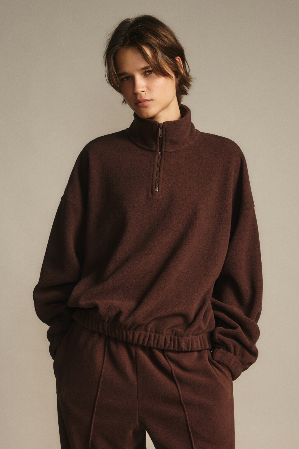 Толстовка на молнии флисовая - цвет коричневый - 2