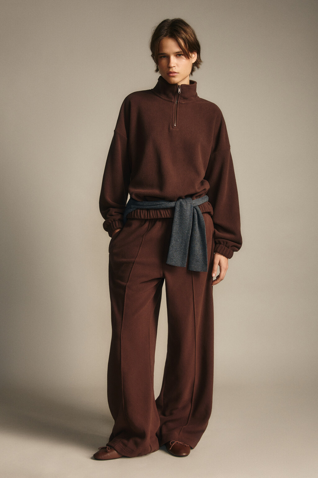 Толстовка на молнии флисовая - цвет коричневый - 4