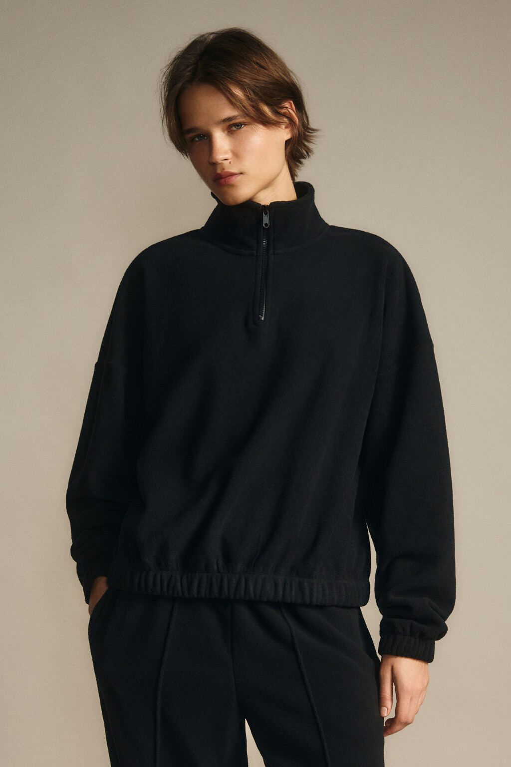 Толстовка на молнии флисовая - цвет черный - 2