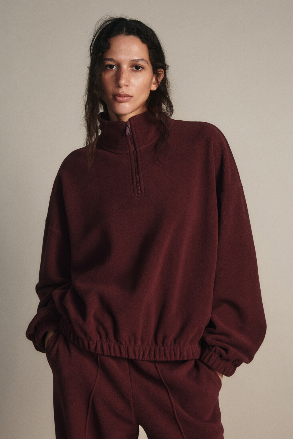 Толстовка на молнии флисовая - цвет бордовый - 3