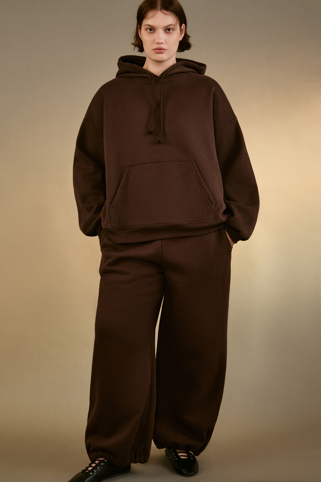 Худи утепленная с капюшоном - цвет коричневый - 1