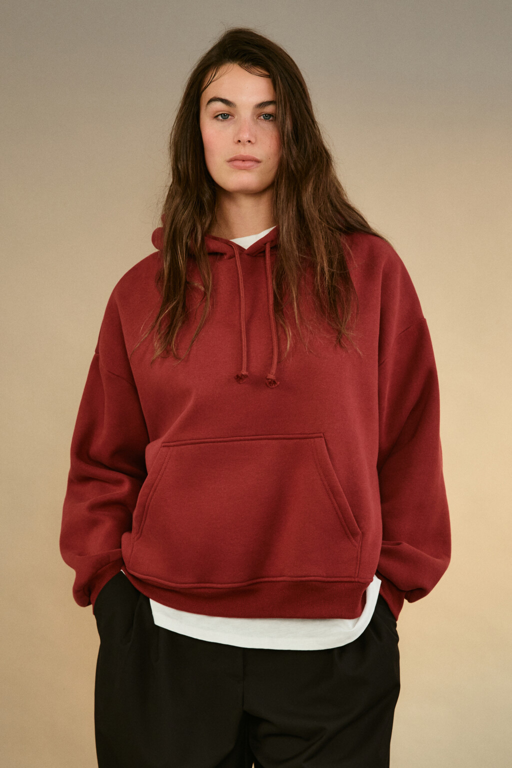 Худи утепленная с капюшоном - цвет бордовый - 2