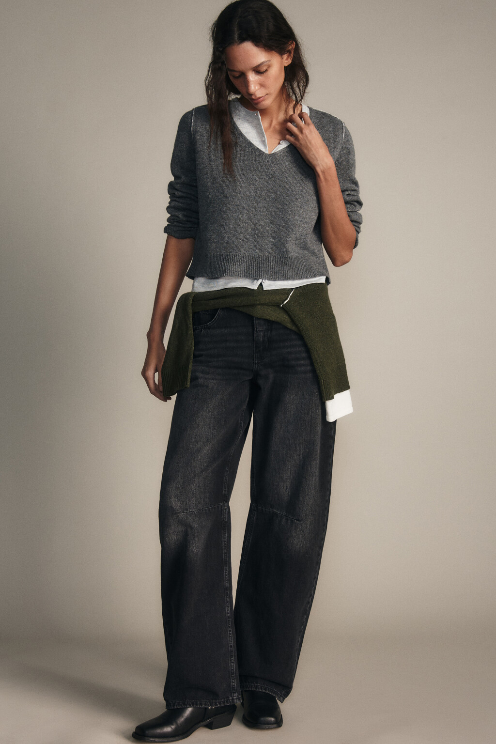 Джинсы barrel fit со средней посадкой - цвет серый - 1