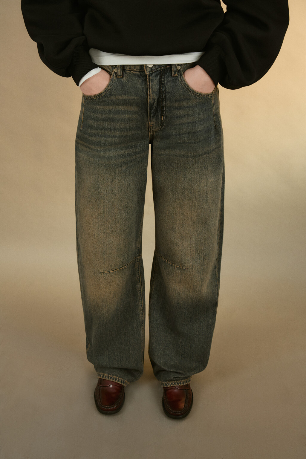 Джинсы barrel fit со средней посадкой - цвет тауп - 1