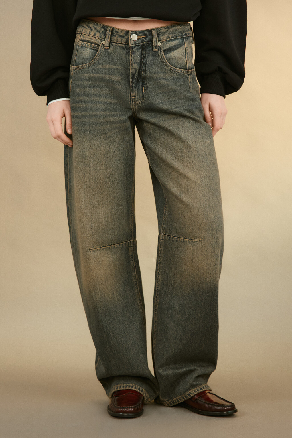 Джинсы barrel fit со средней посадкой - цвет тауп - 2