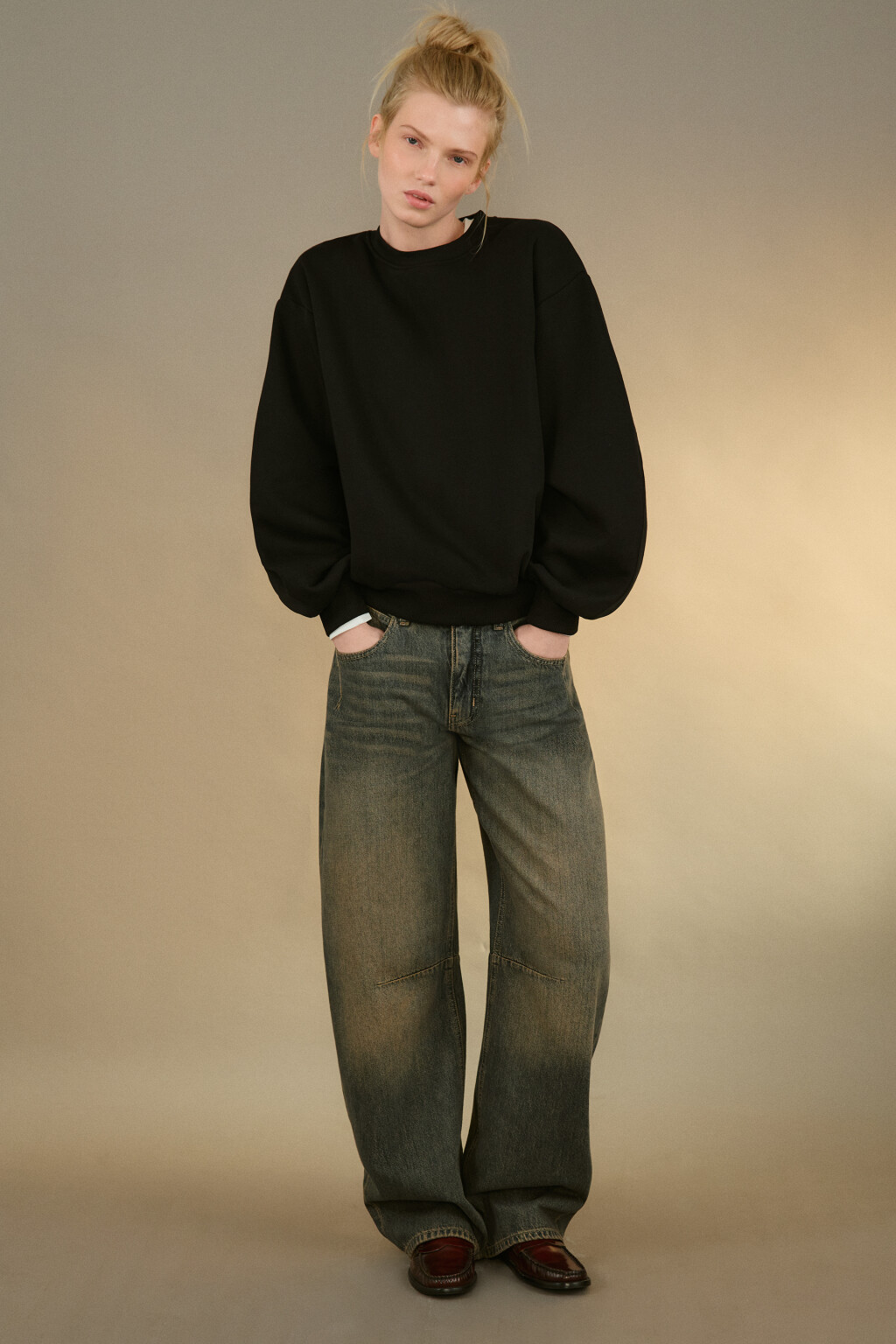 Джинсы barrel fit со средней посадкой - цвет тауп - 4