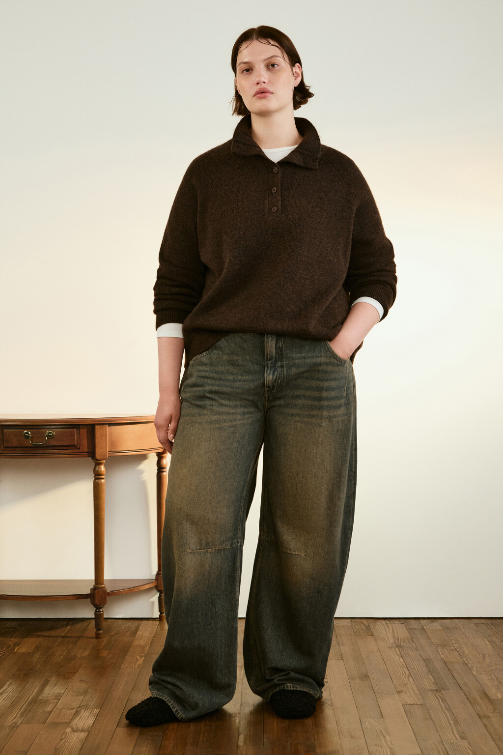 Джинсы barrrel fit со средней посадкой - цвет тауп - 4