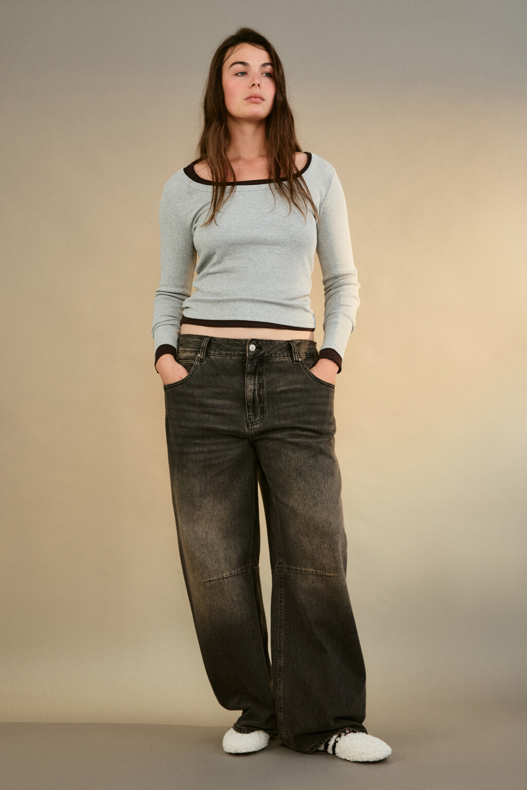 Джинсы barrrel fit со средней посадкой - цвет коричневый - 4