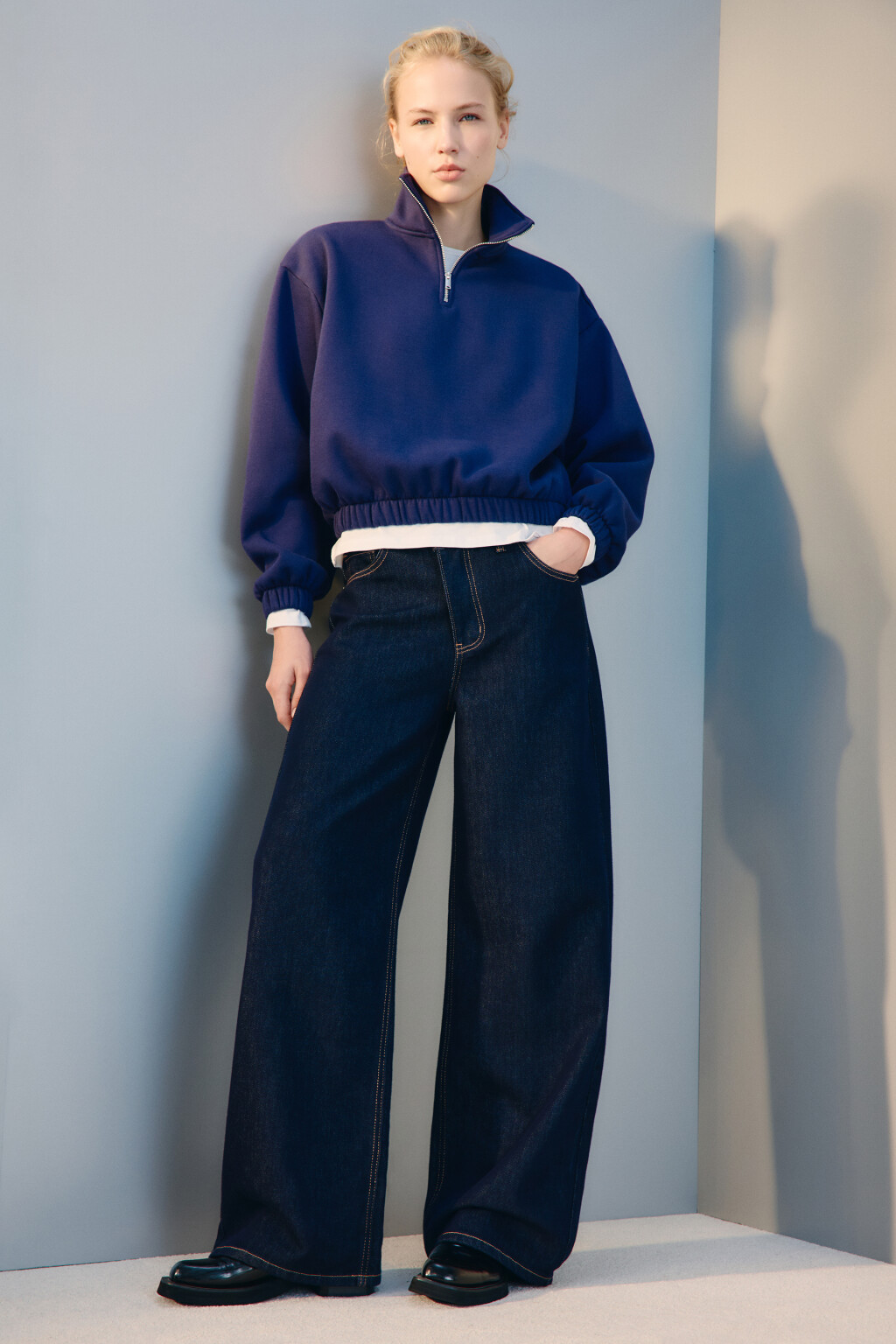 Джинсы baggy fit с асимметричным поясом - цвет синий - 1