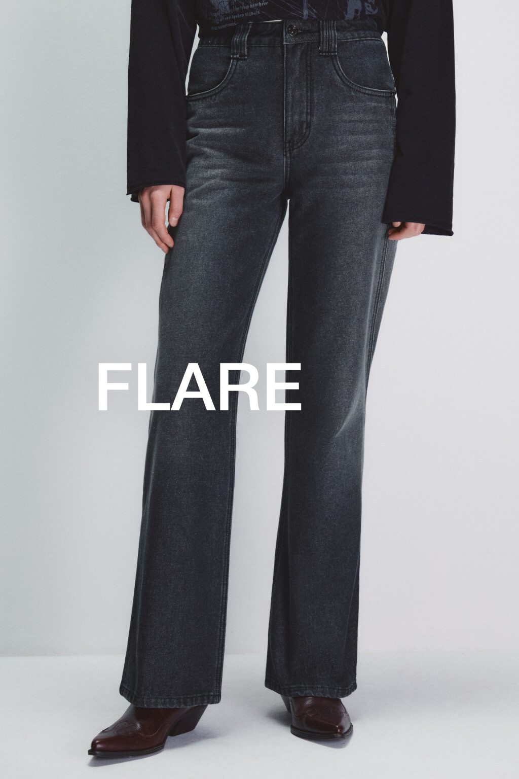 Джинсы клеш утепленные с начесом - цвет серый - 2