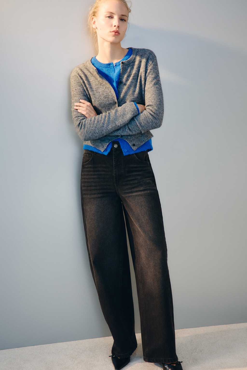 Джинсы baggy fit со средней посадкой - цвет серый - 1