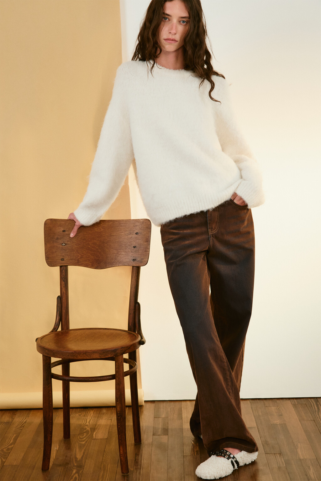 Джинсы прямые с флоковым покрытием - цвет коричневый - 1