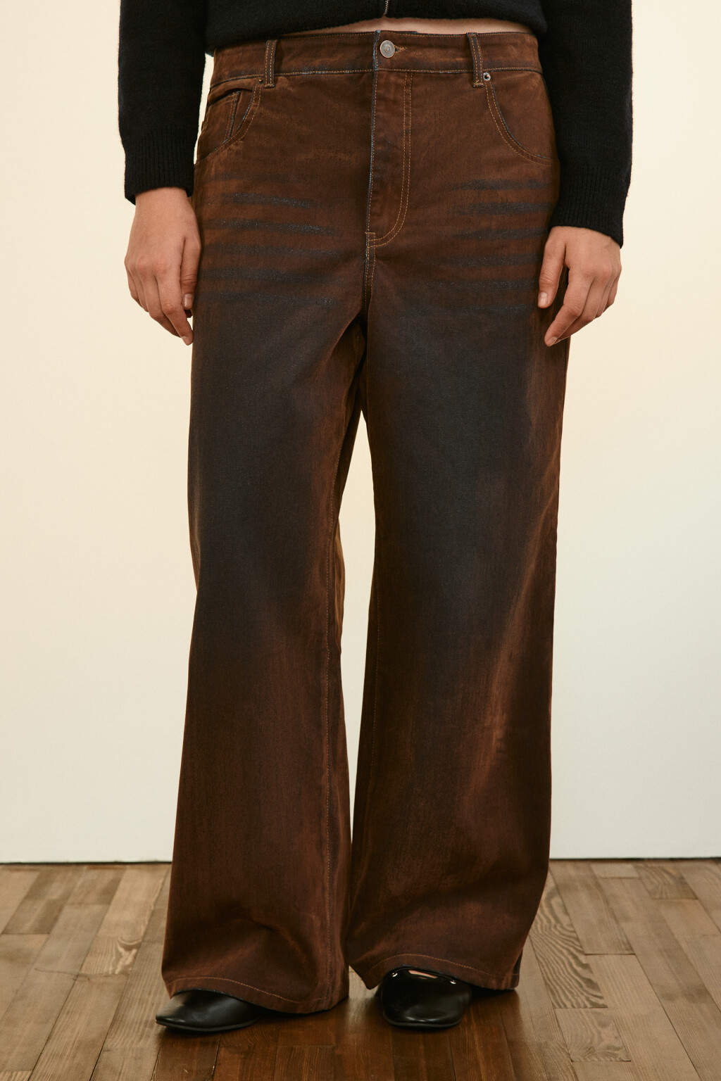 Джинсы прямые с флоковым покрытием - цвет коричневый - 2