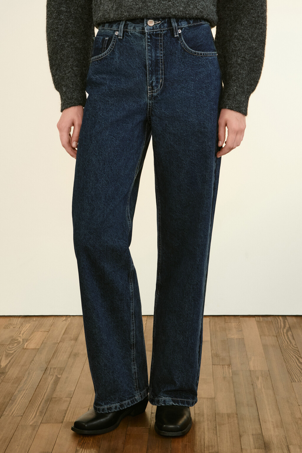 Джинсы прямые с высокой посадкой - цвет синий - 2