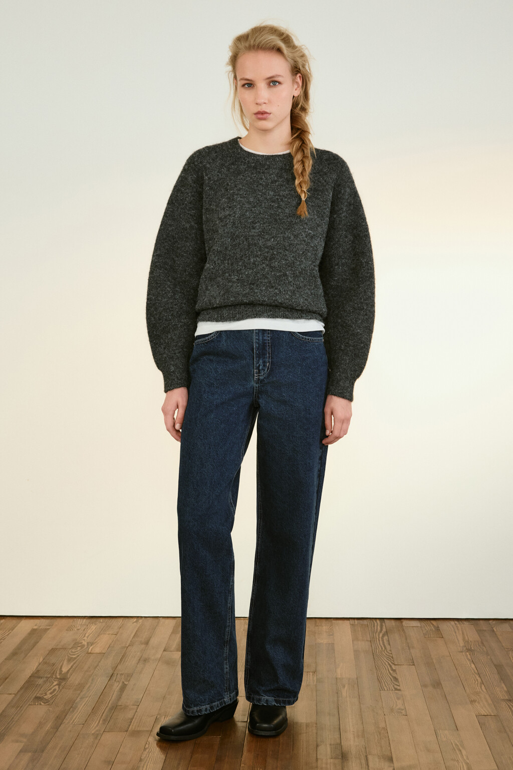 Джинсы прямые с высокой посадкой - цвет синий - 4