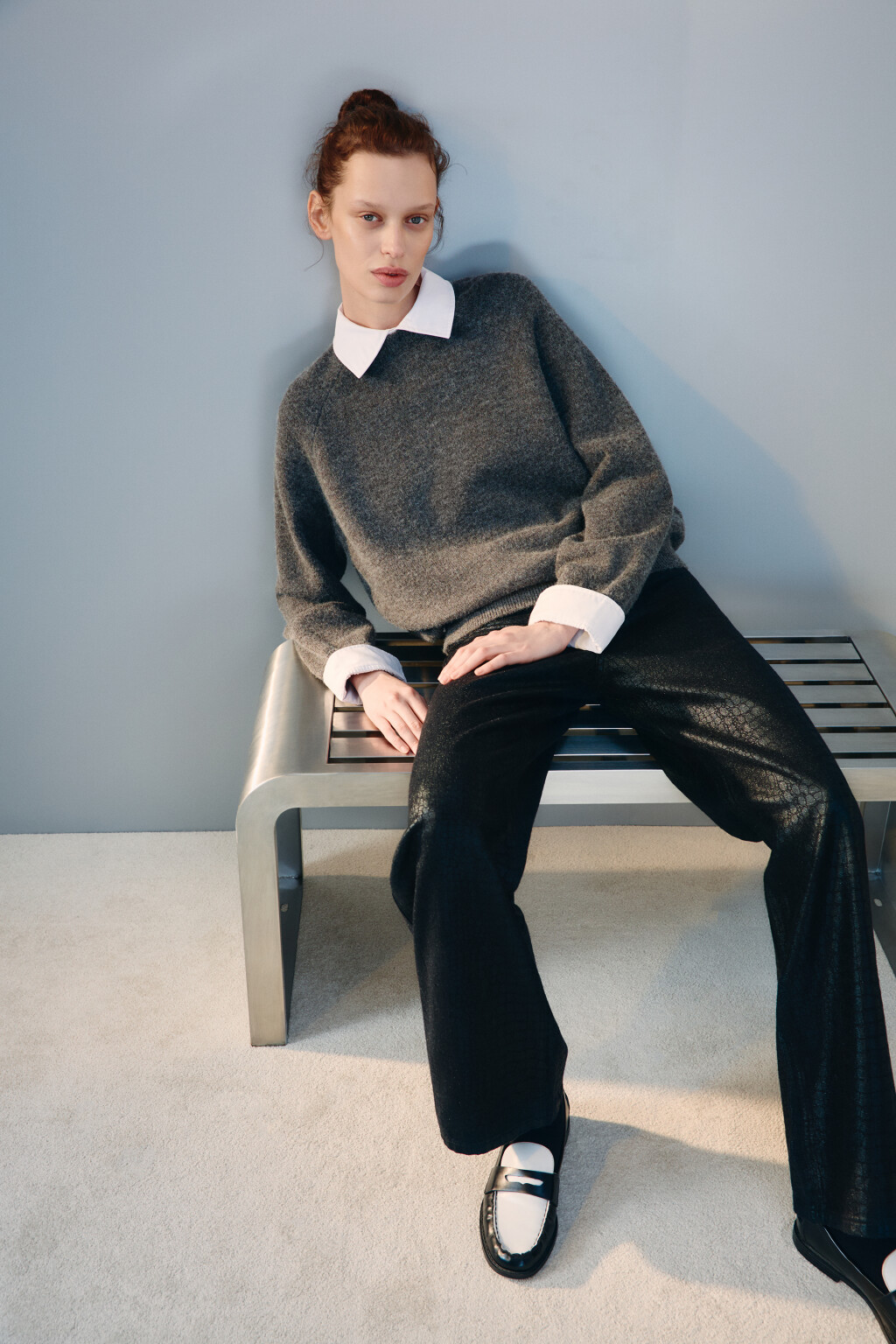 Джинсы широкие с покрытием под рептилию - цвет черный - 1