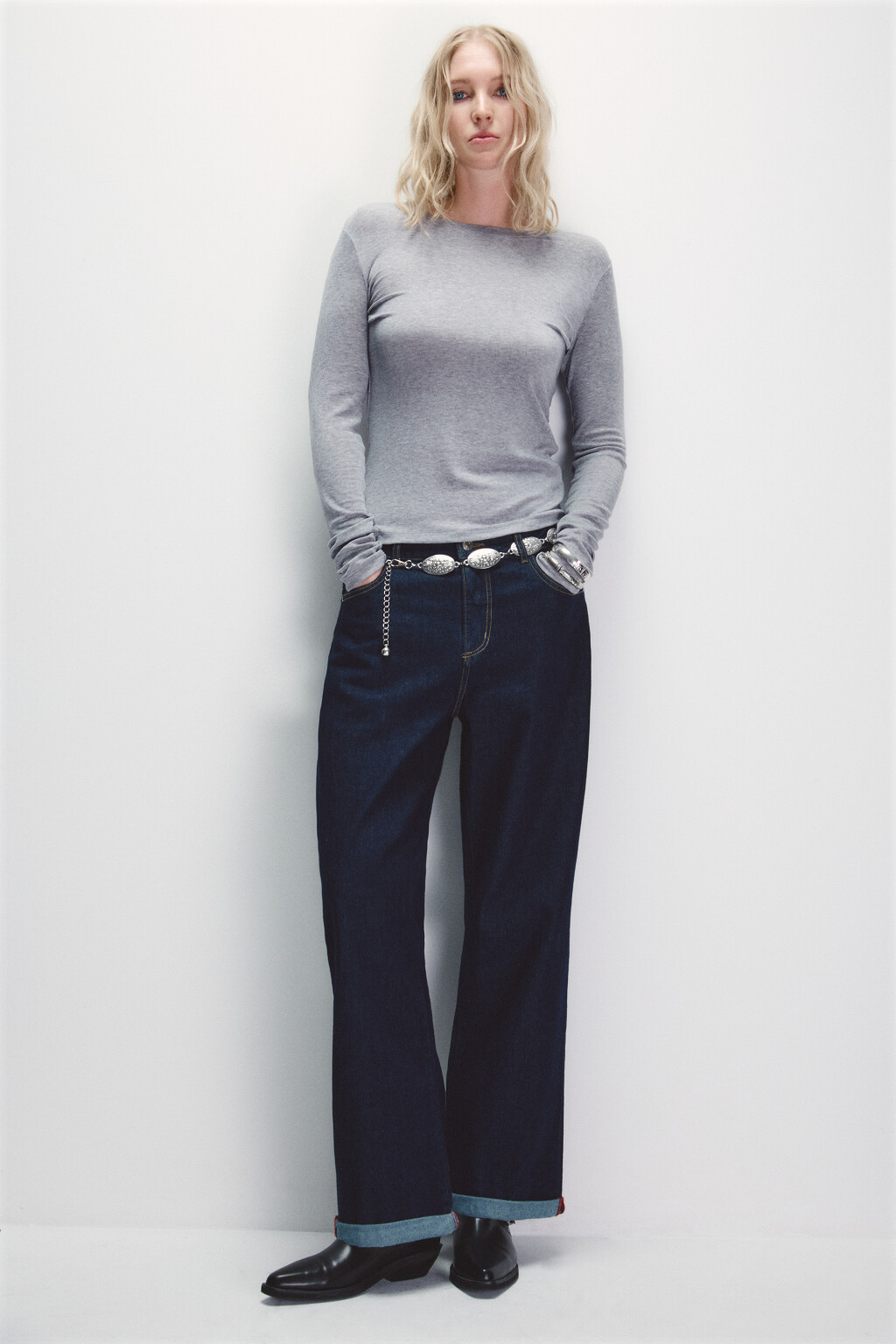 Джинсы straight fit с подворотами - цвет синий - 1