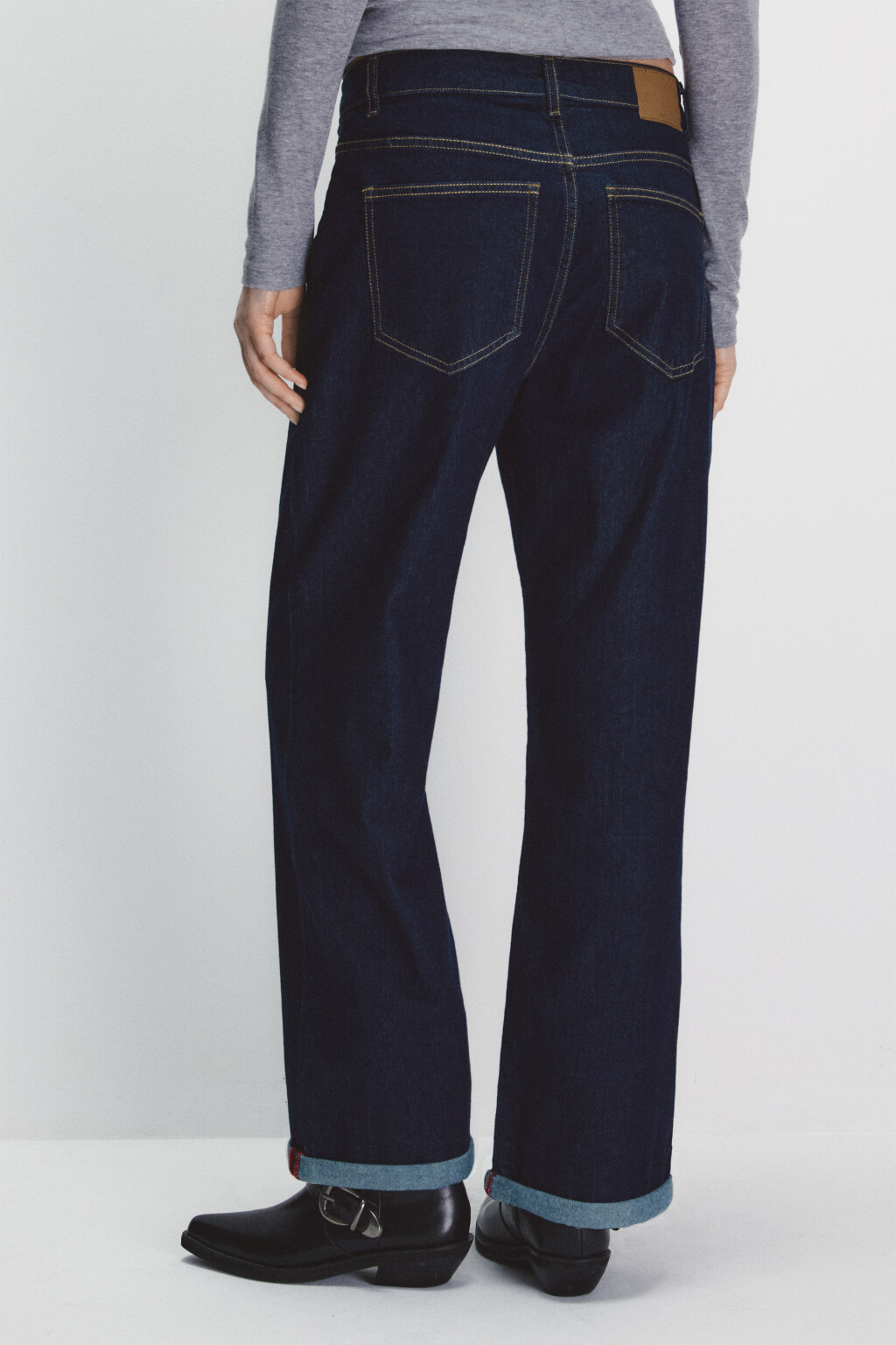 Джинсы straight fit с подворотами - цвет синий - 3