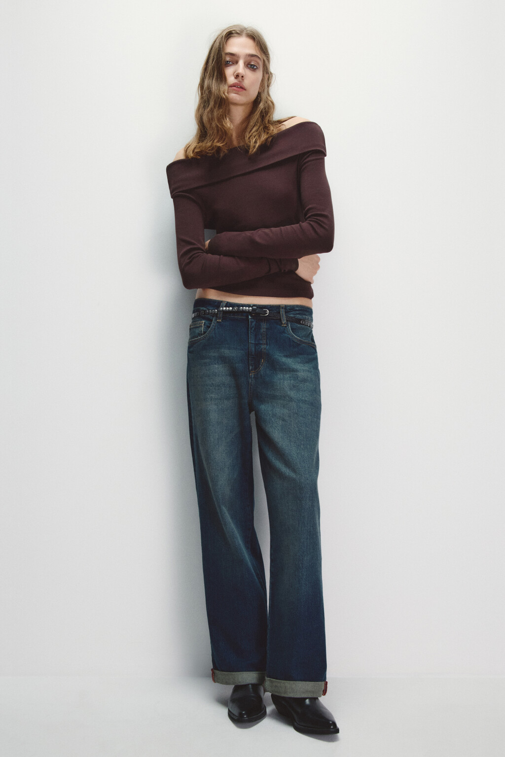 Джинсы straight fit с подворотами - цвет темный тинт - 2