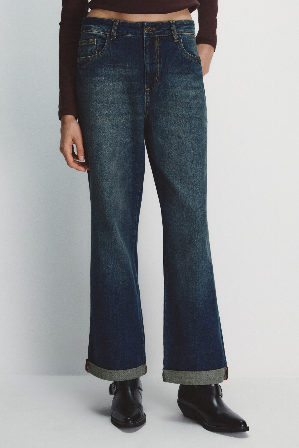 Джинсы straight fit с подворотами - цвет темный тинт - 3