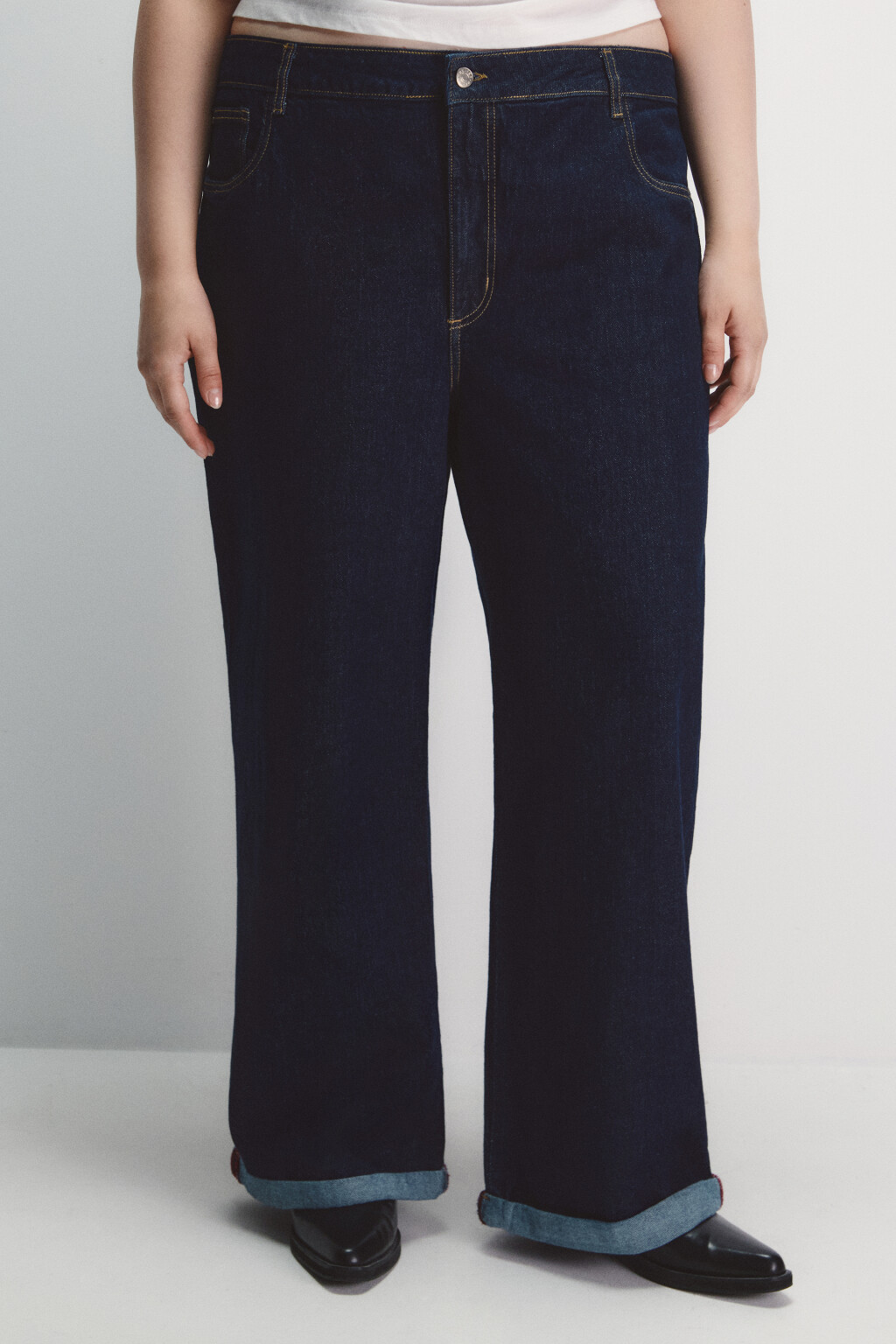 Джинсы straight fit с подворотами - цвет синий - 2