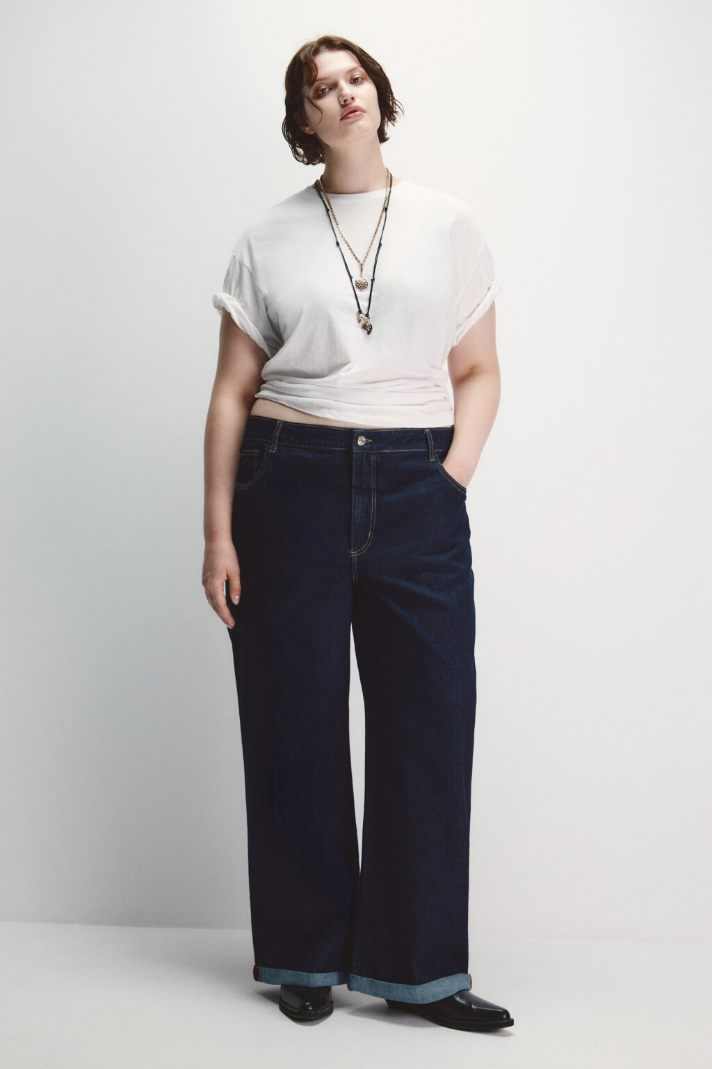 Джинсы straight fit с подворотами - цвет синий - 4