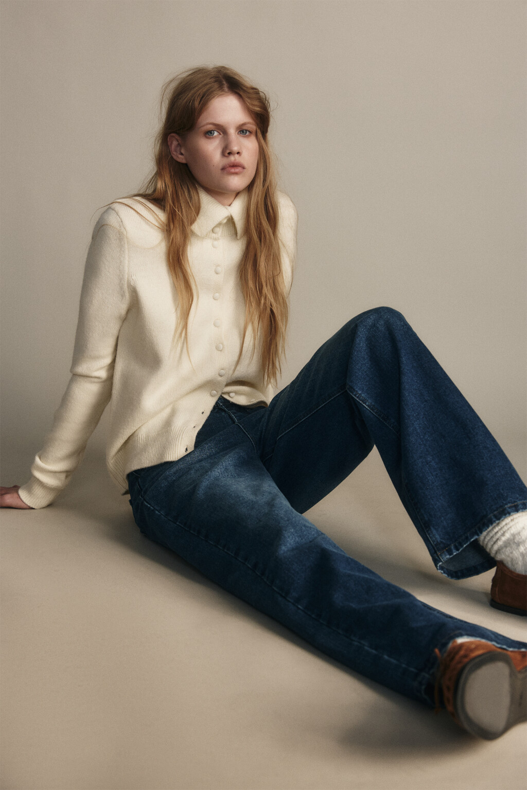 Джинсы широкие утепленные с начесом - цвет синий - 1