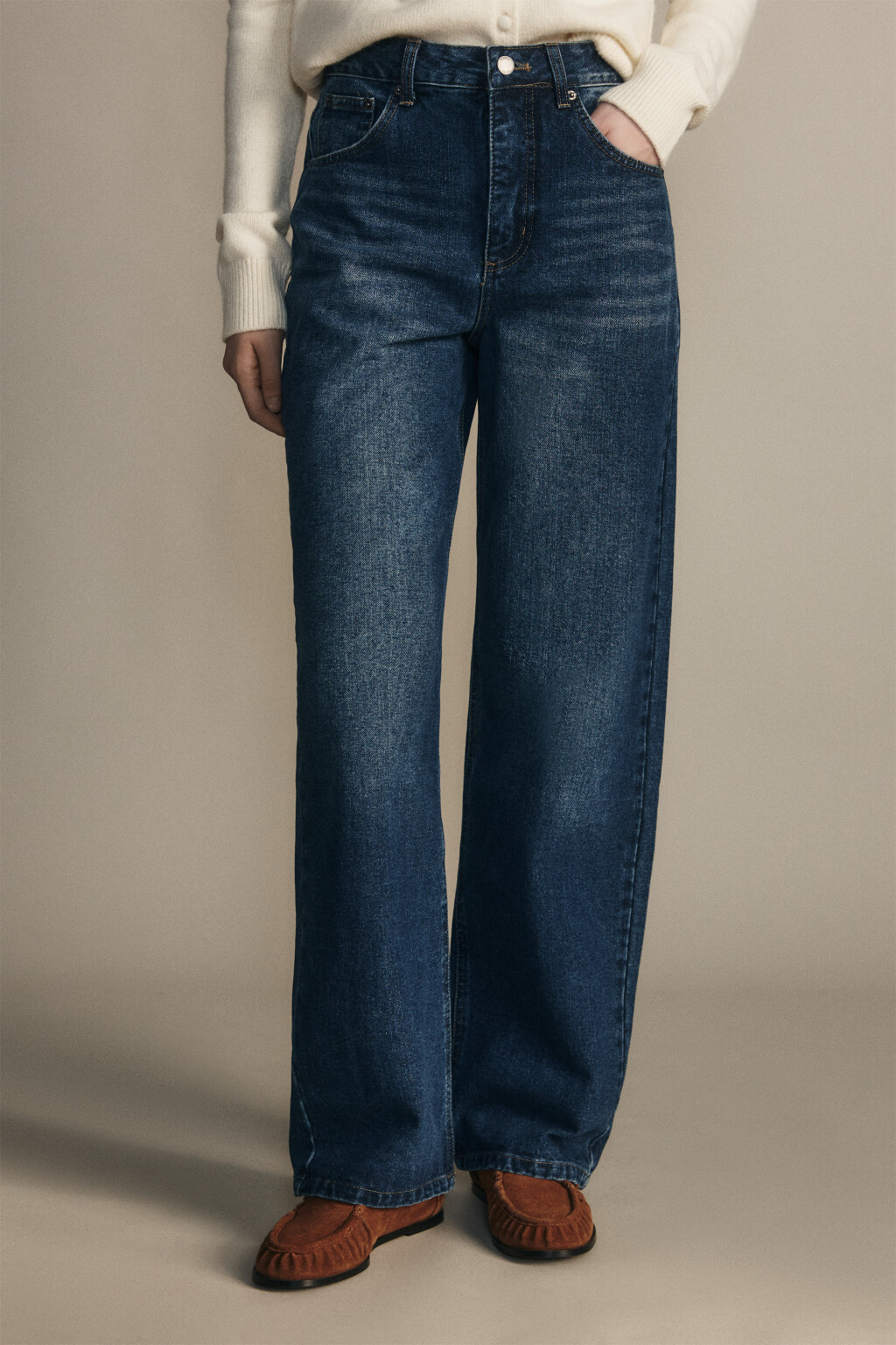 Джинсы широкие утепленные с начесом - цвет синий - 2