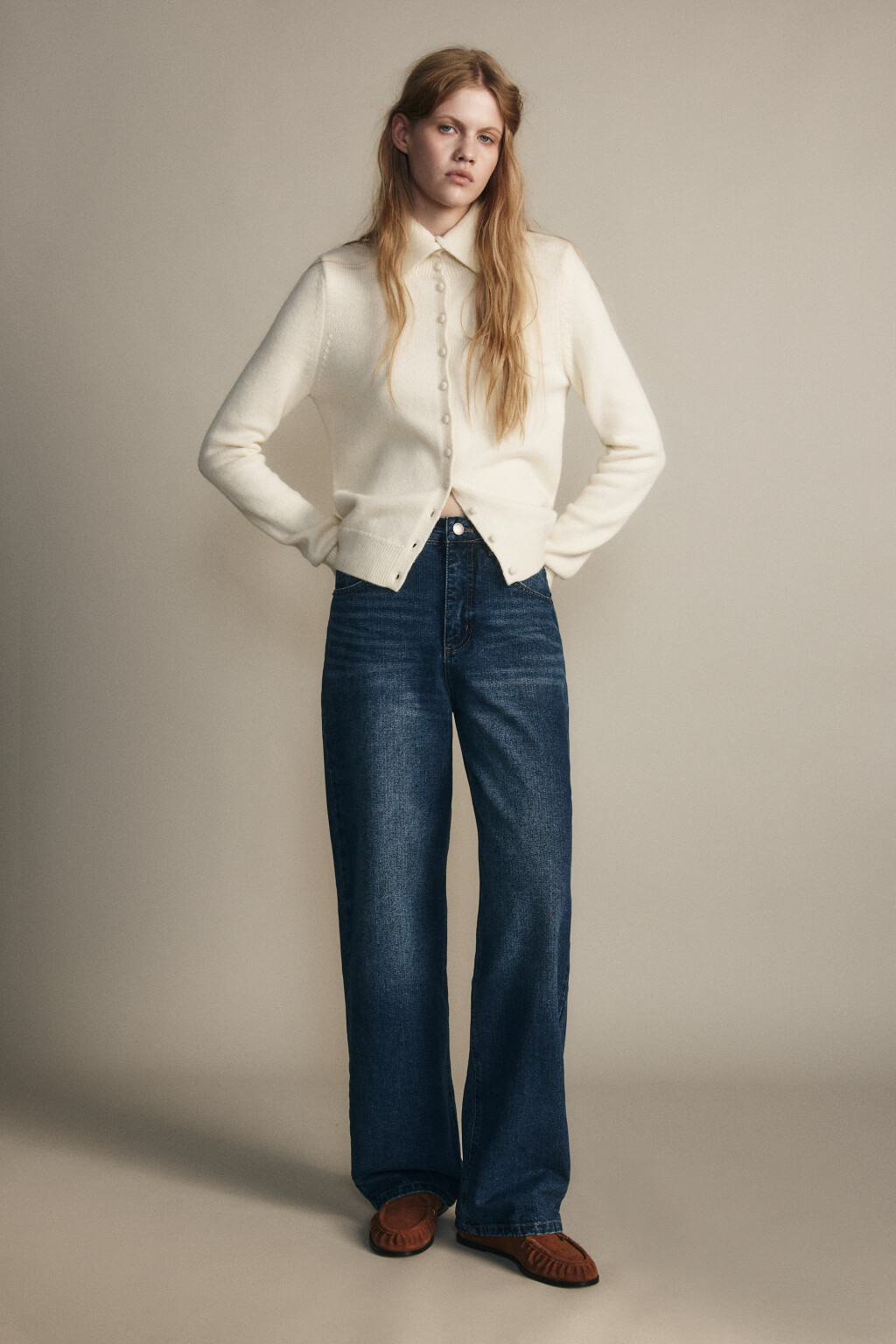 Джинсы широкие утепленные с начесом - цвет синий - 4