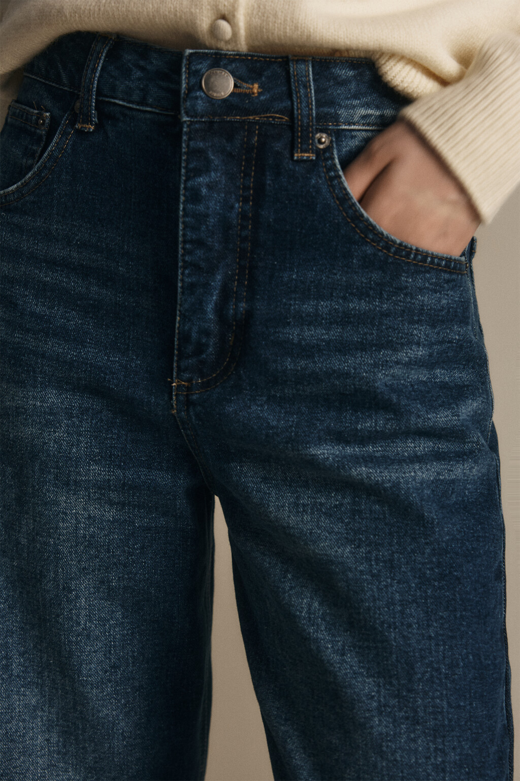 Джинсы широкие утепленные с начесом - цвет синий - 5