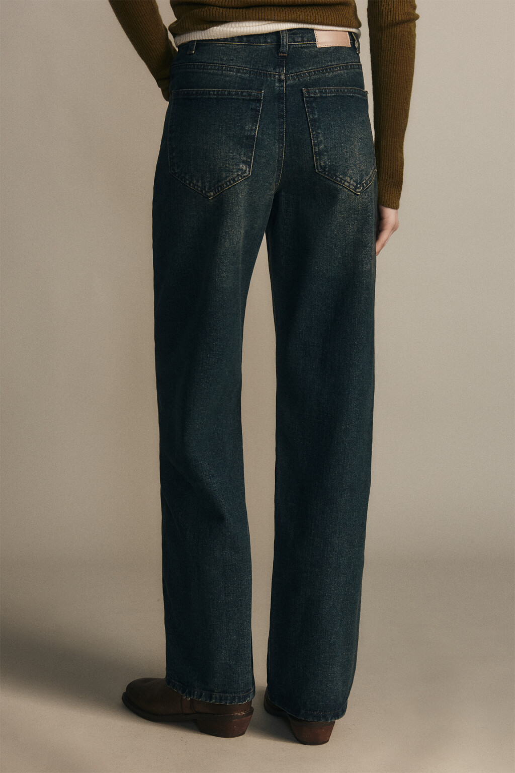 Джинсы широкие утепленные с начесом - цвет темный тинт - 3