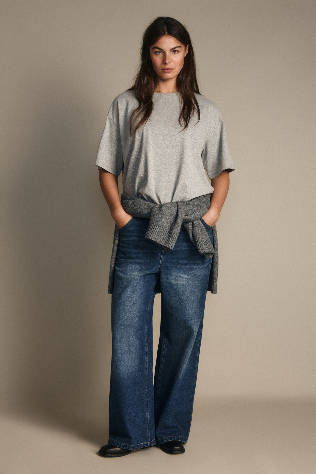 Джинсы широкие утепленные с начесом - цвет синий - 1