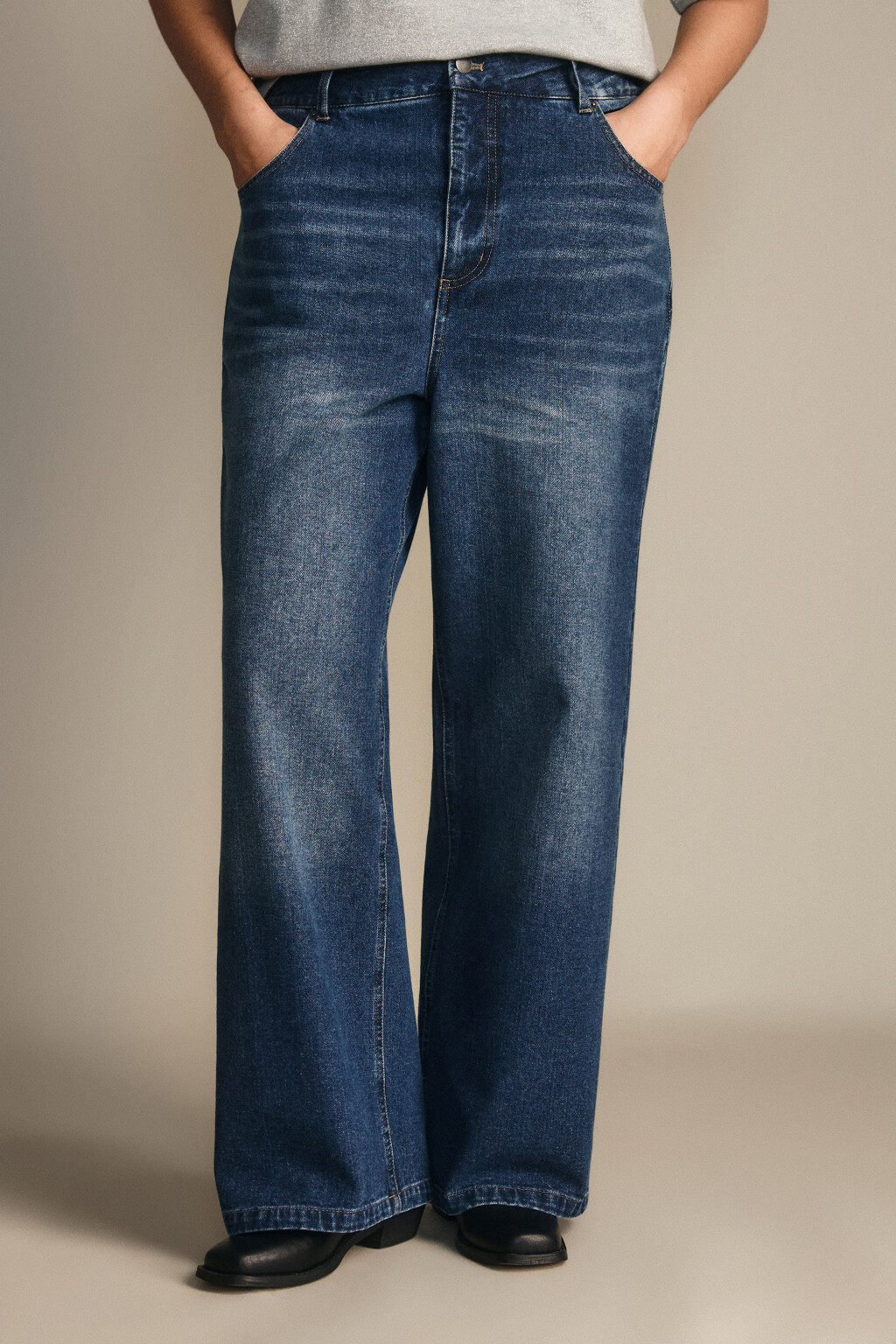 Джинсы широкие утепленные с начесом - цвет синий - 2