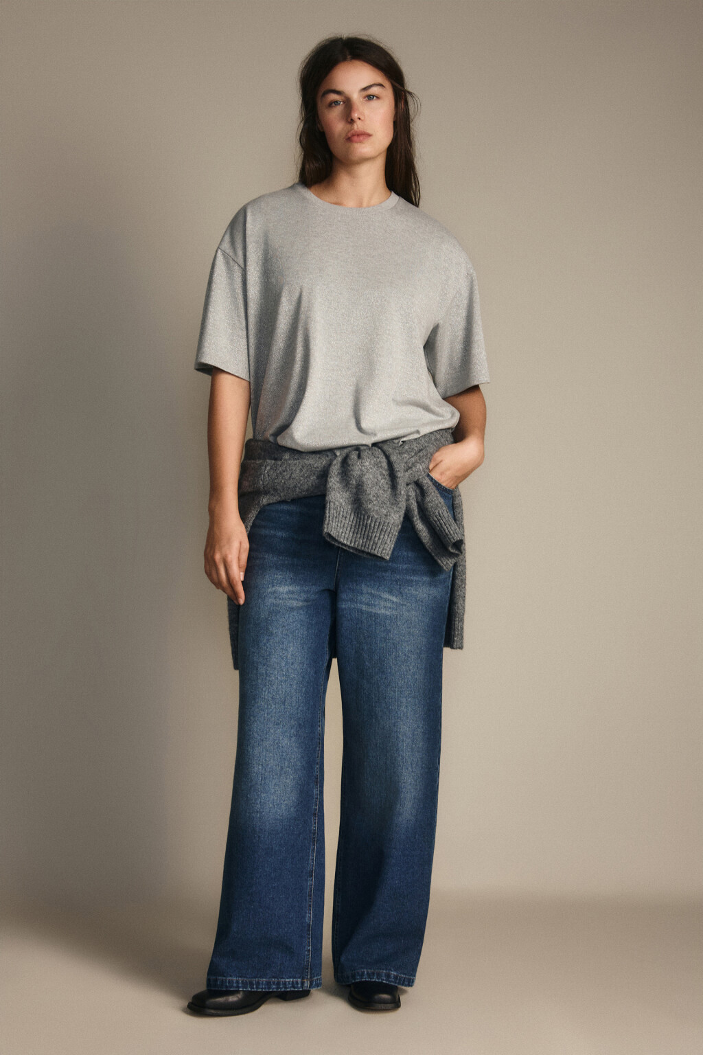 Джинсы широкие утепленные с начесом - цвет синий - 4