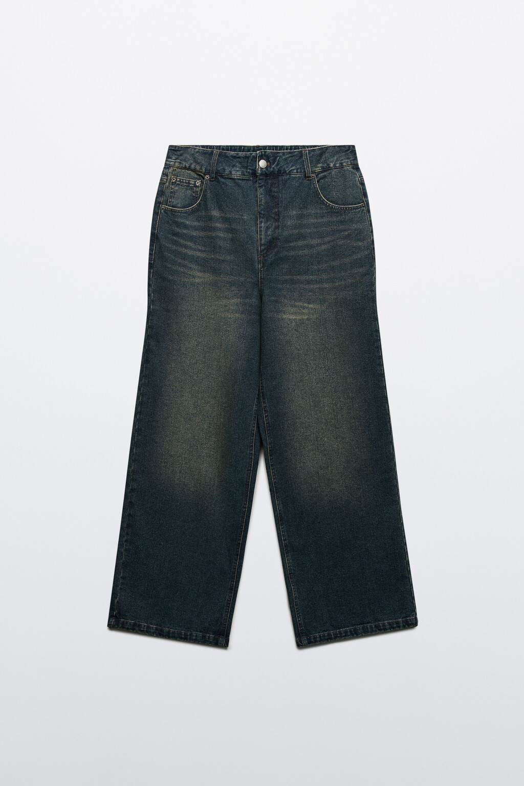 Джинсы широкие утепленные с начесом - цвет темный тинт - 7