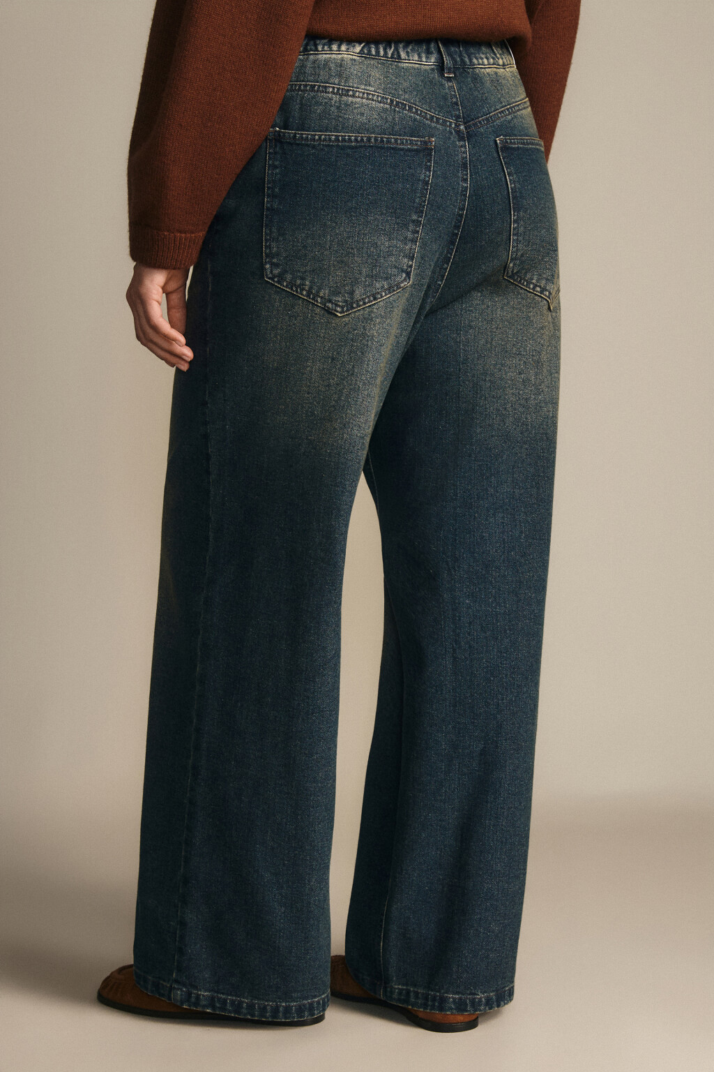 Джинсы широкие утепленные с начесом - цвет темный тинт - 3