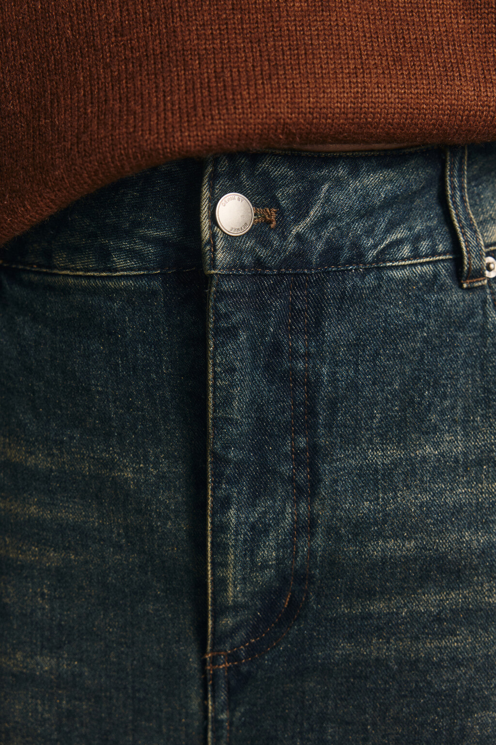 Джинсы широкие утепленные с начесом - цвет темный тинт - 5