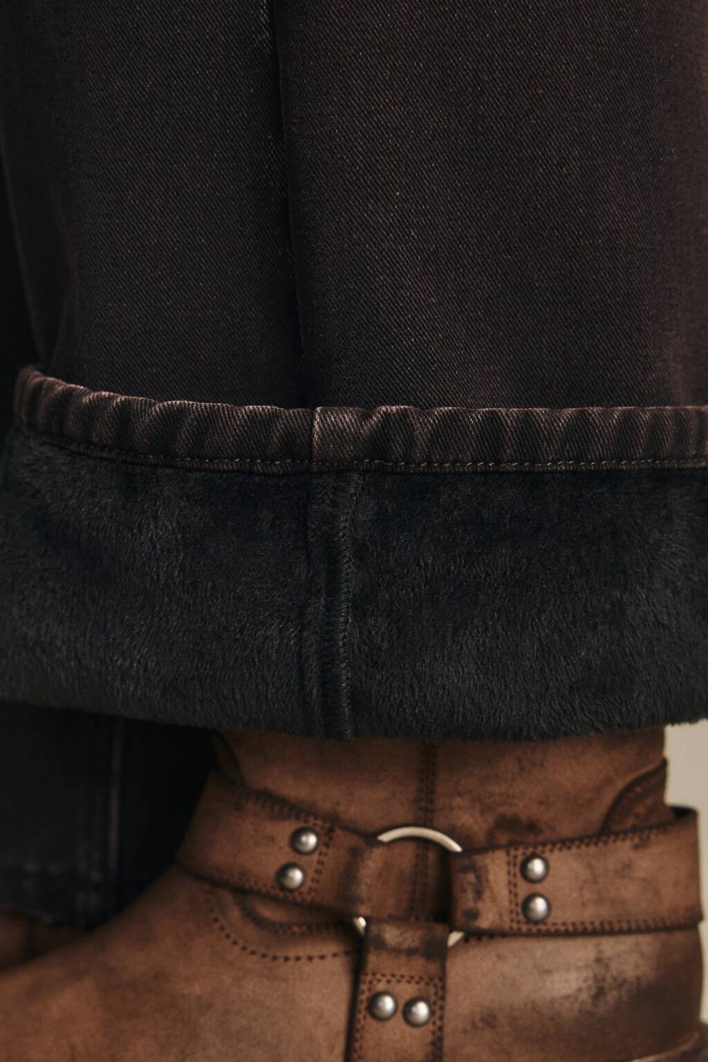 Джинсы широкие с утеплением - цвет коричневый - 8