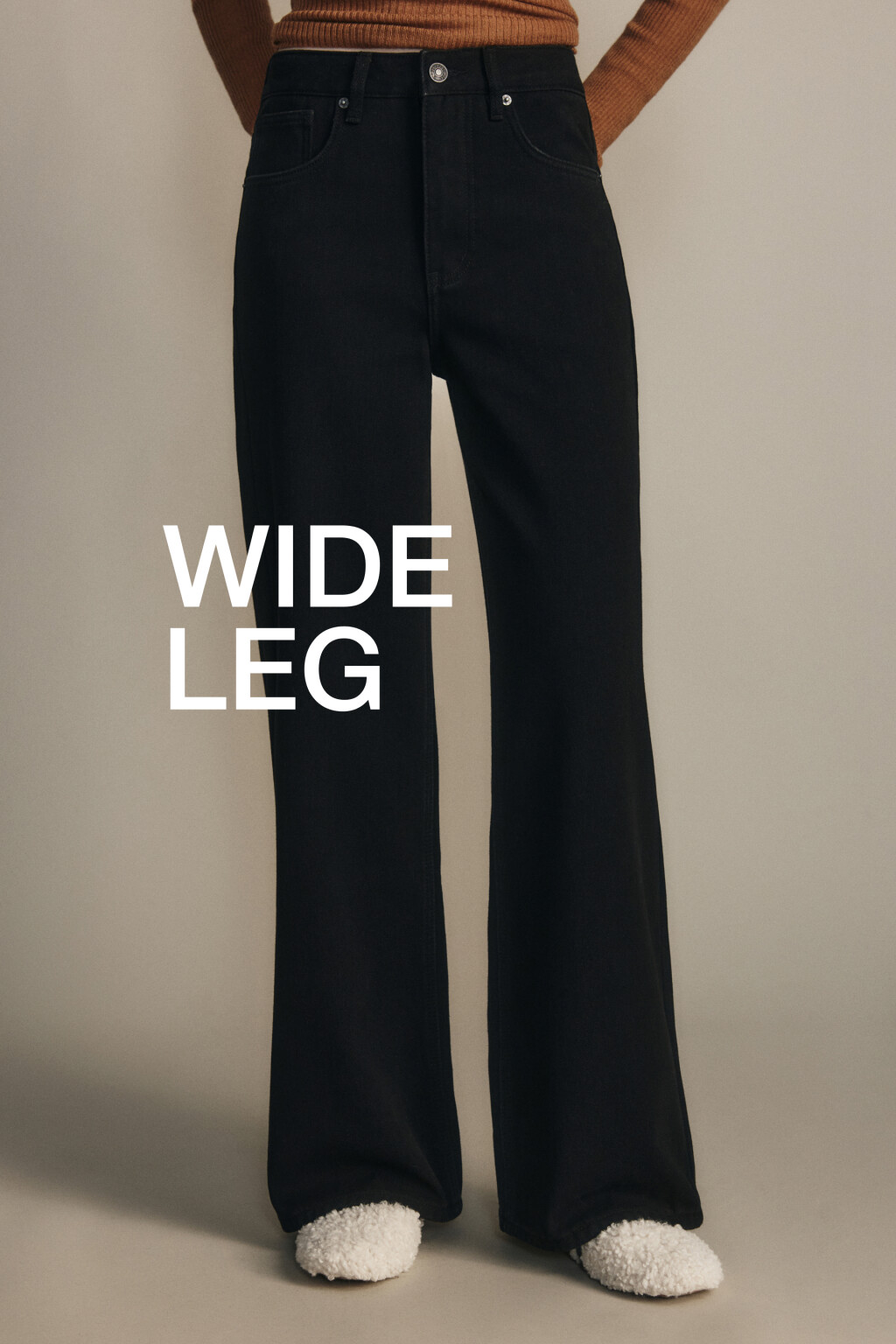 Джинсы широкие с утеплением - цвет черный - 1